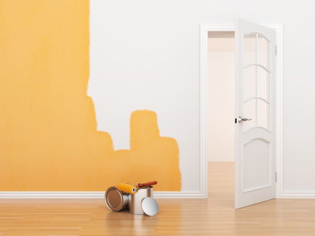 Painting of an empty room. Renovation house. 3D illustration