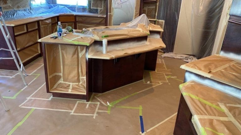 Fully prepped Bragg Creek kitchen ready for paint