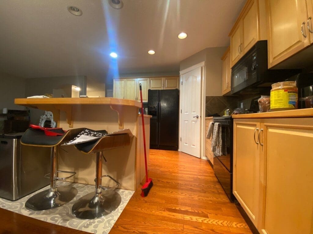 Maple Cabinets Painted White and Grey before 4