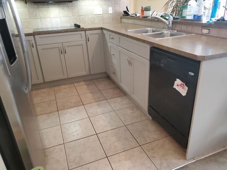 Cherry Stain Cabinets Painted Grey after 4