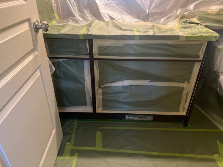 Cherry Stain Cabinets Painted Grey before 6