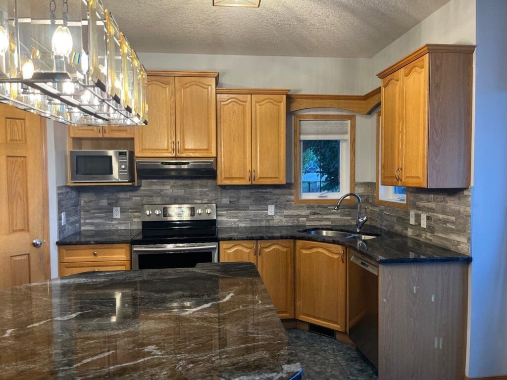 Yellow Oak Kitchen Repainted Grey before 13